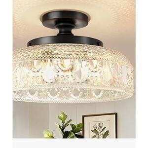 Lamomo Semi Flush Mount Ceiling Light, Upgraded Larger Black Hallway Light